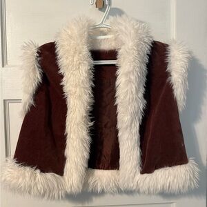 Faux Fur Trimmed Vest - Brown and White